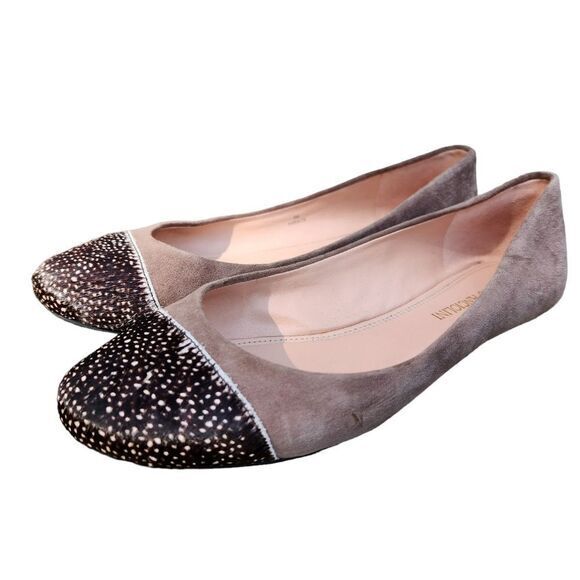Enzo Angiolini Eabealyn Taupe Suede Ballet Flats Spotted Pony Fur Cap‎ Toe 8 - Picture 1 of 6